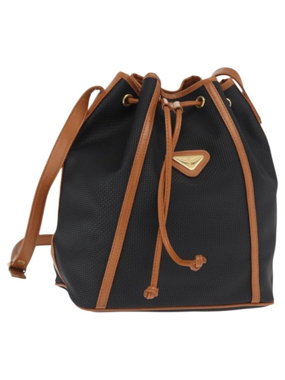Authentic SAINT LAURENT Shoulder Bag Coated Canvas Black Brown gold